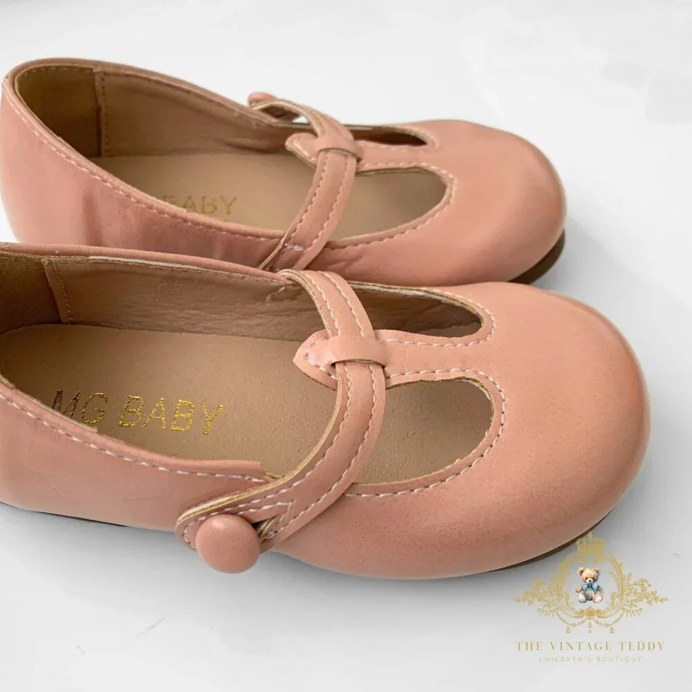 NWT Pretty Girls Mary Jane Flats Vintage Style Children's Shoes Blush Pink 2.5 - Picture 7 of 8